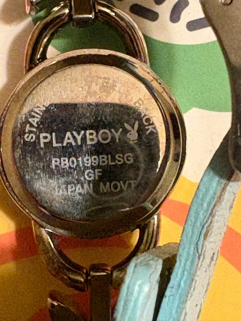 Vintage Y2K 2000s PLAYBOY Light Blue Stainless Steel Faux Leather Bracelet Watch